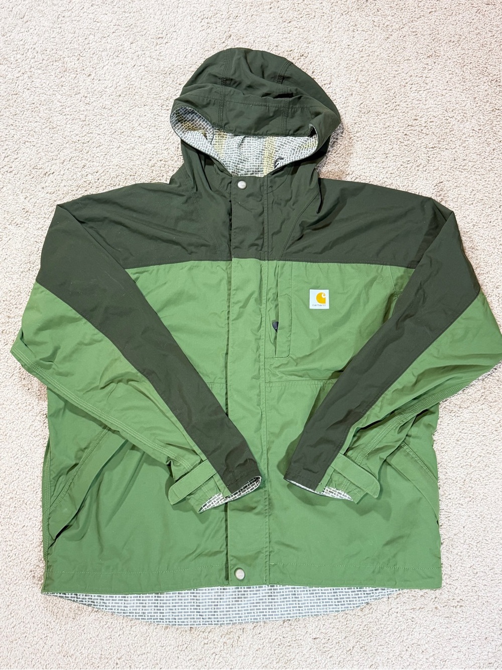 Carhartt Two-Tone Green Hooded Rain Jacket